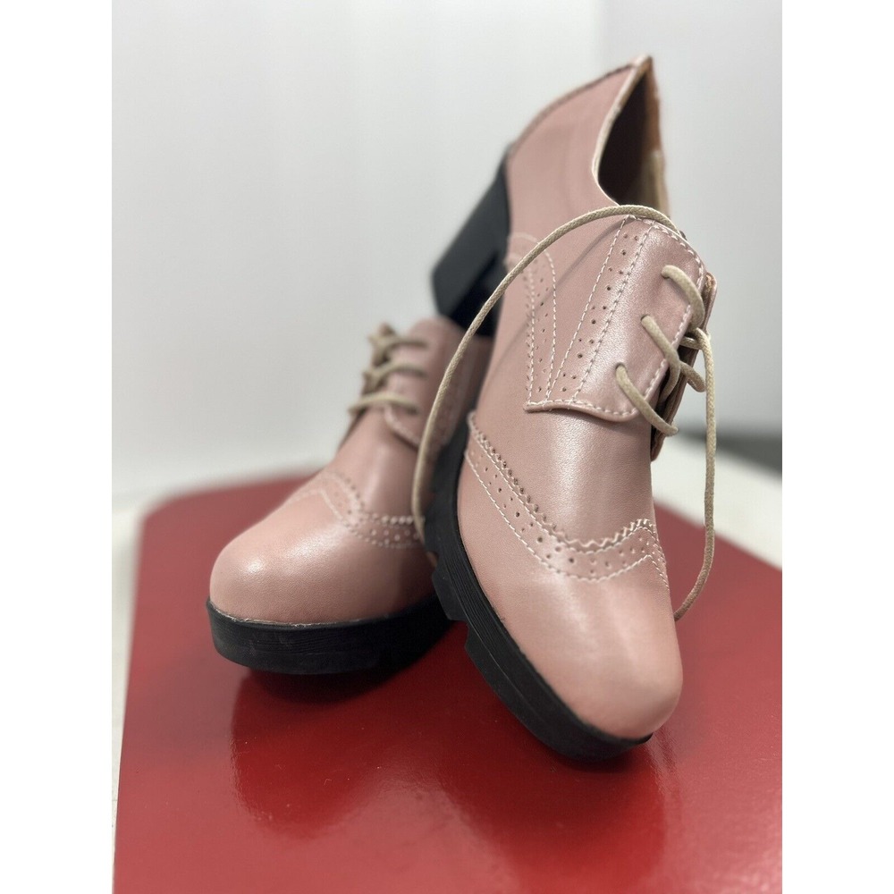 Lolita Ladies High Block Heels‎ Lace Up Oxfords Pink Casual Comfy Size US 10.5